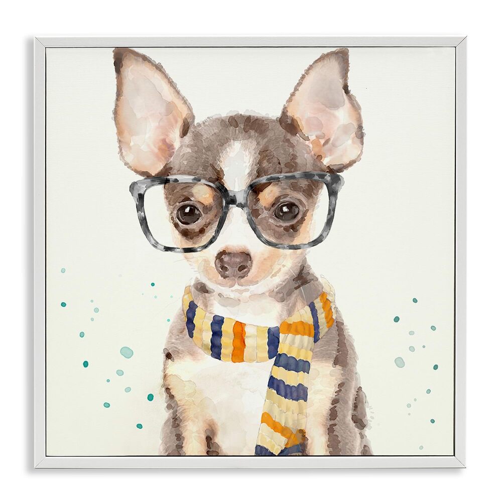 9878 Hipster Chihuahua Puppy with Glasses and Scarf Watercolor, Design by